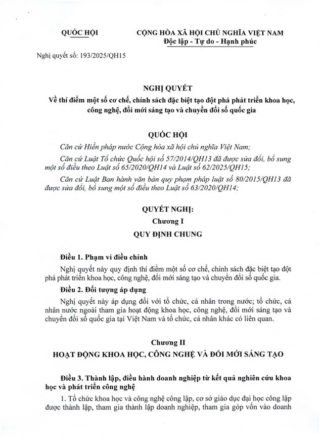 Nghị quyết 193/2025/QH15